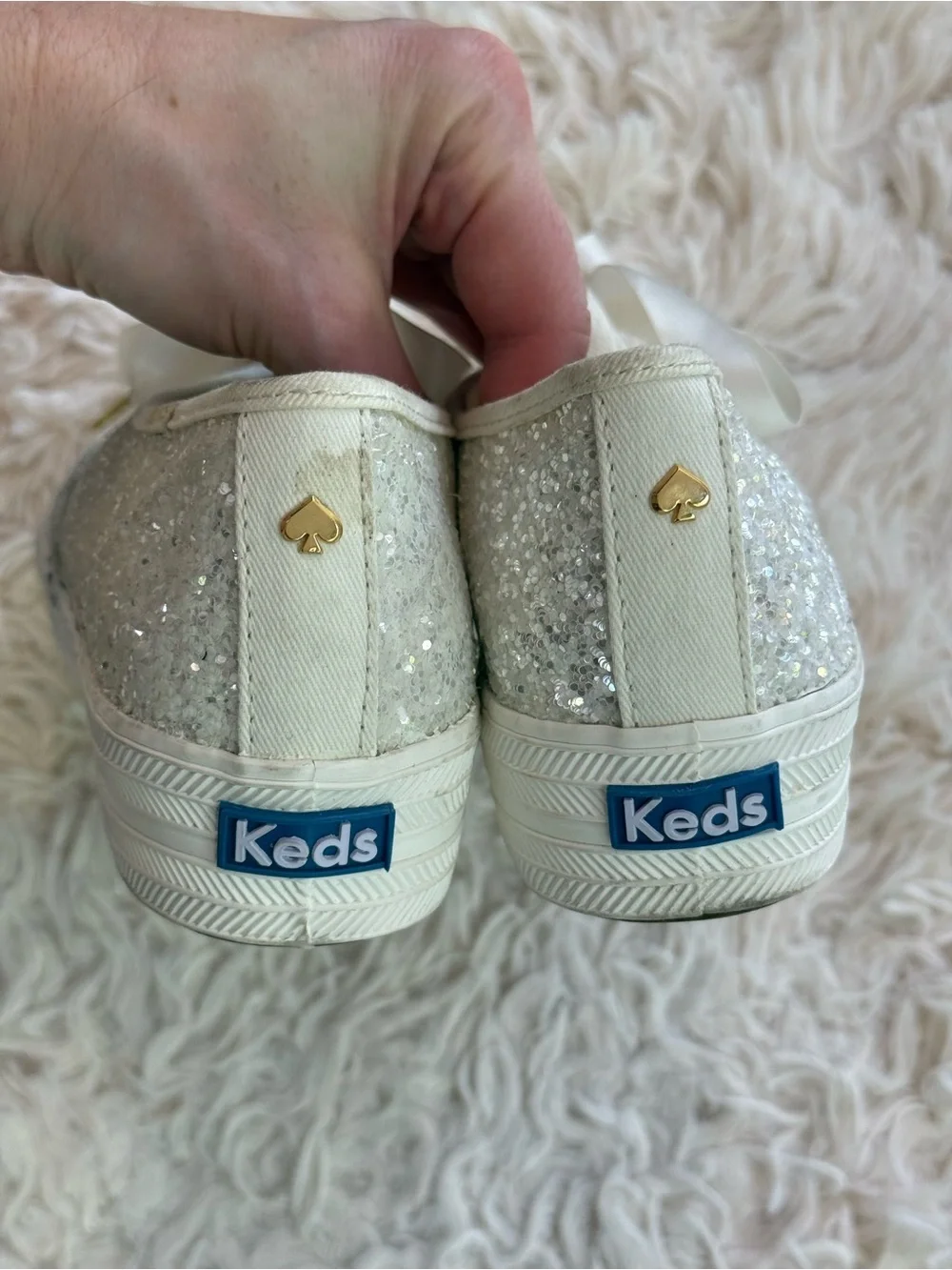 Keds x Kate Spade Glitter Platform Sneakers White Sparkle Shoes Size 8